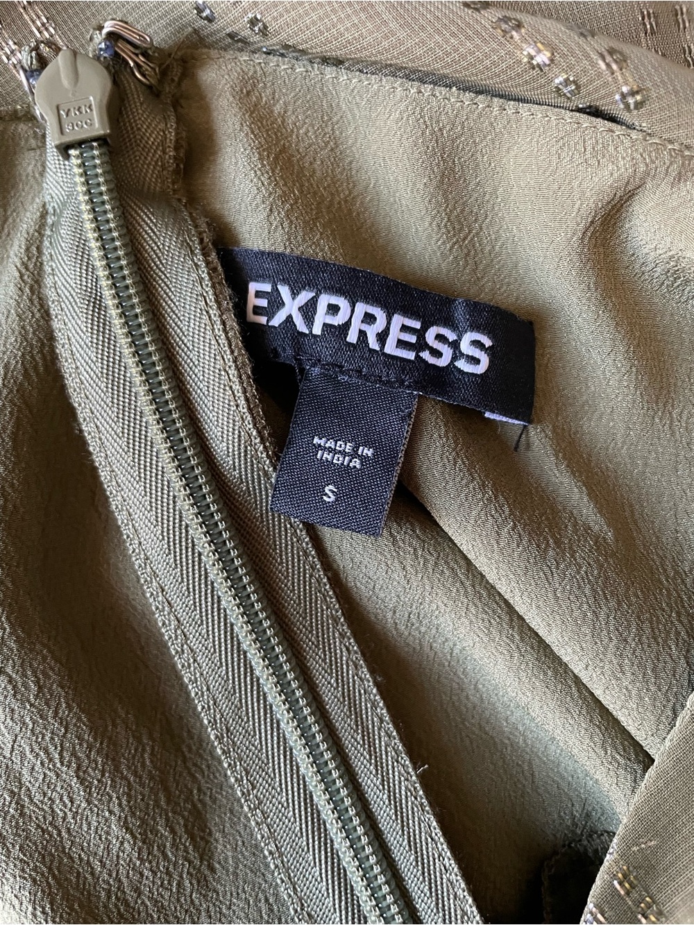 EXPRESS Olive Green Spaghetti Strap Maxi Dress with Sequin Detail Size Small - Picture 6 of 7